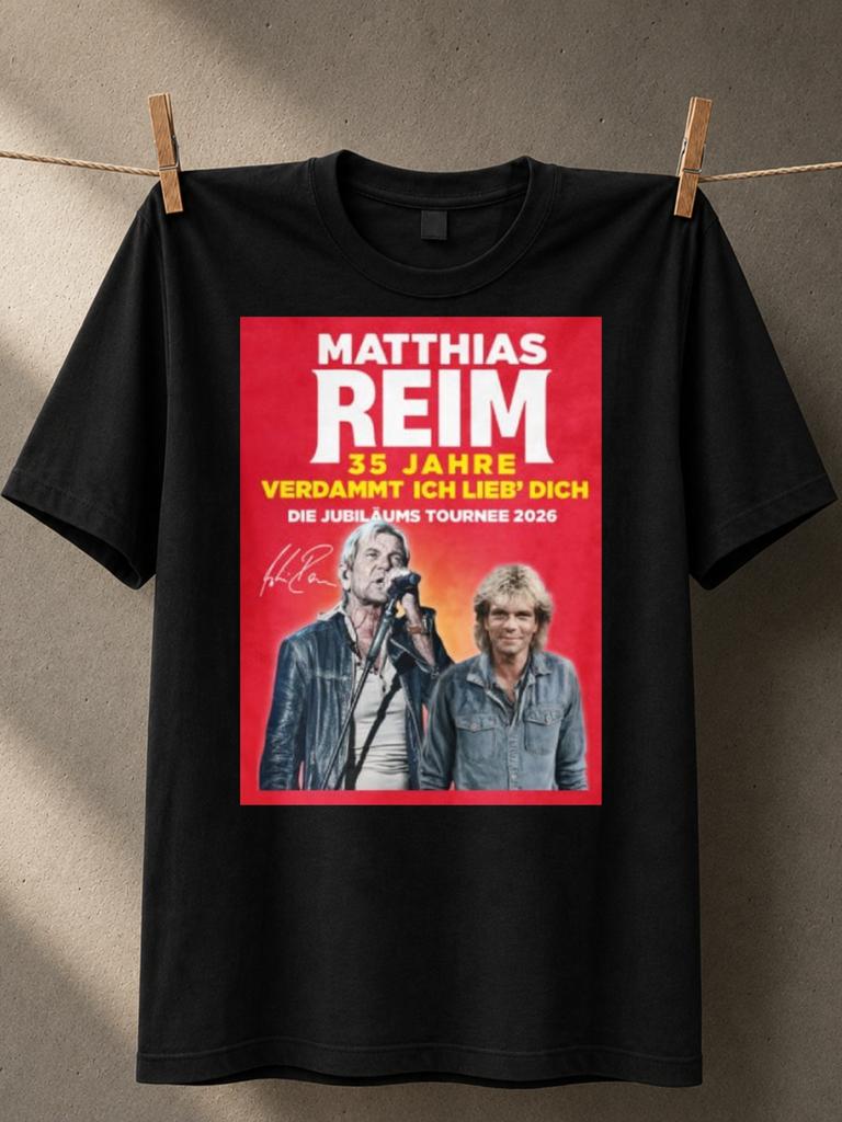 Matthias Reim 35 Jahre Rote Jubiläumstour Grafik Mit Sängerporträts Und Kräftigem Gelb Unisex Alle T-Shirt