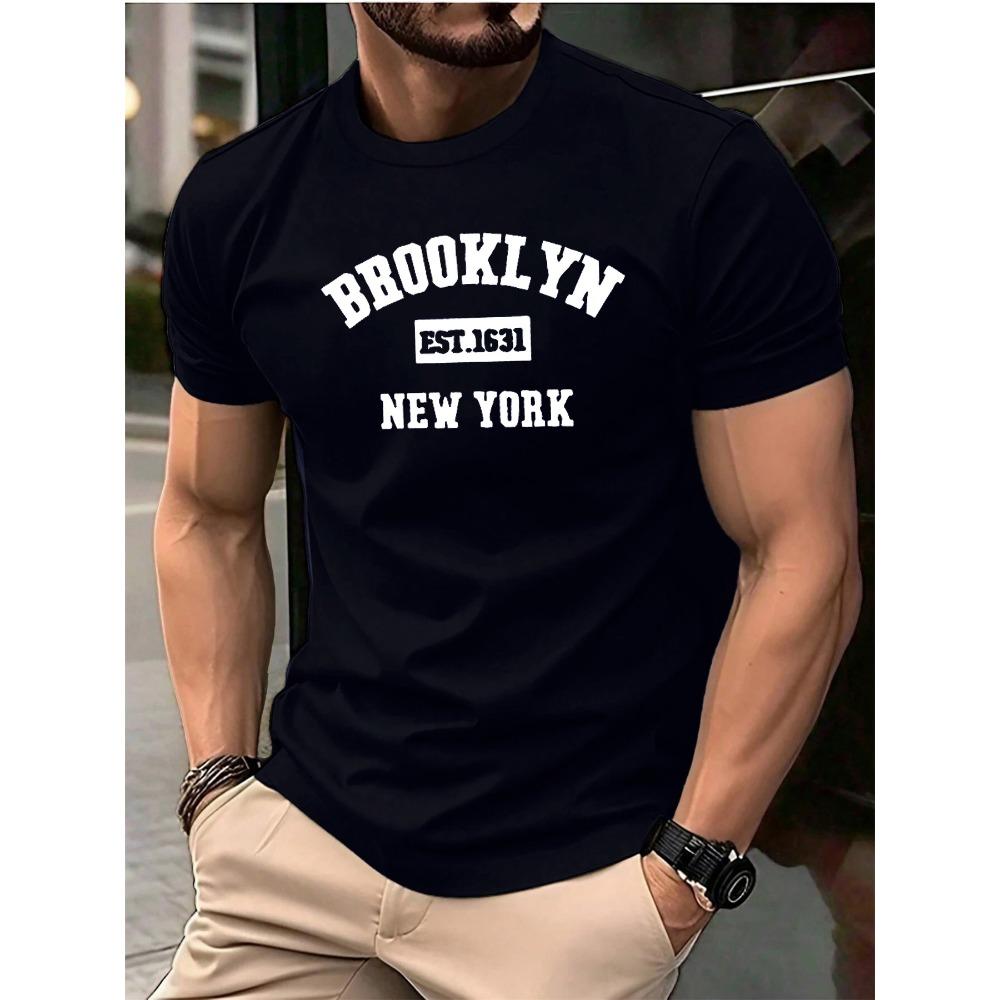 Men's Summer Cotton Fashion Loose Brooklyn EST 1631 Printed Sports Round Neck Short Sleeve T-shirt Top
