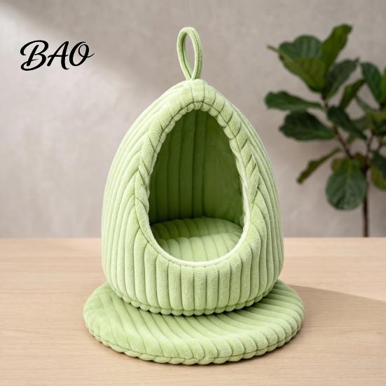 Plush Parrot Bed Hanging Nest Bed, Winter Striped Water Drop Shape Cozy Cave with Removable Cushion, Bird Cage Hammock for Budgerigar Cockatiel