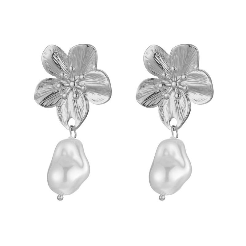 Trendy Gold Color Flower Shaped Earrings for Women Minimalist Imitation Pearls Drop Earrings Friendship Party Jewelry Gifts
