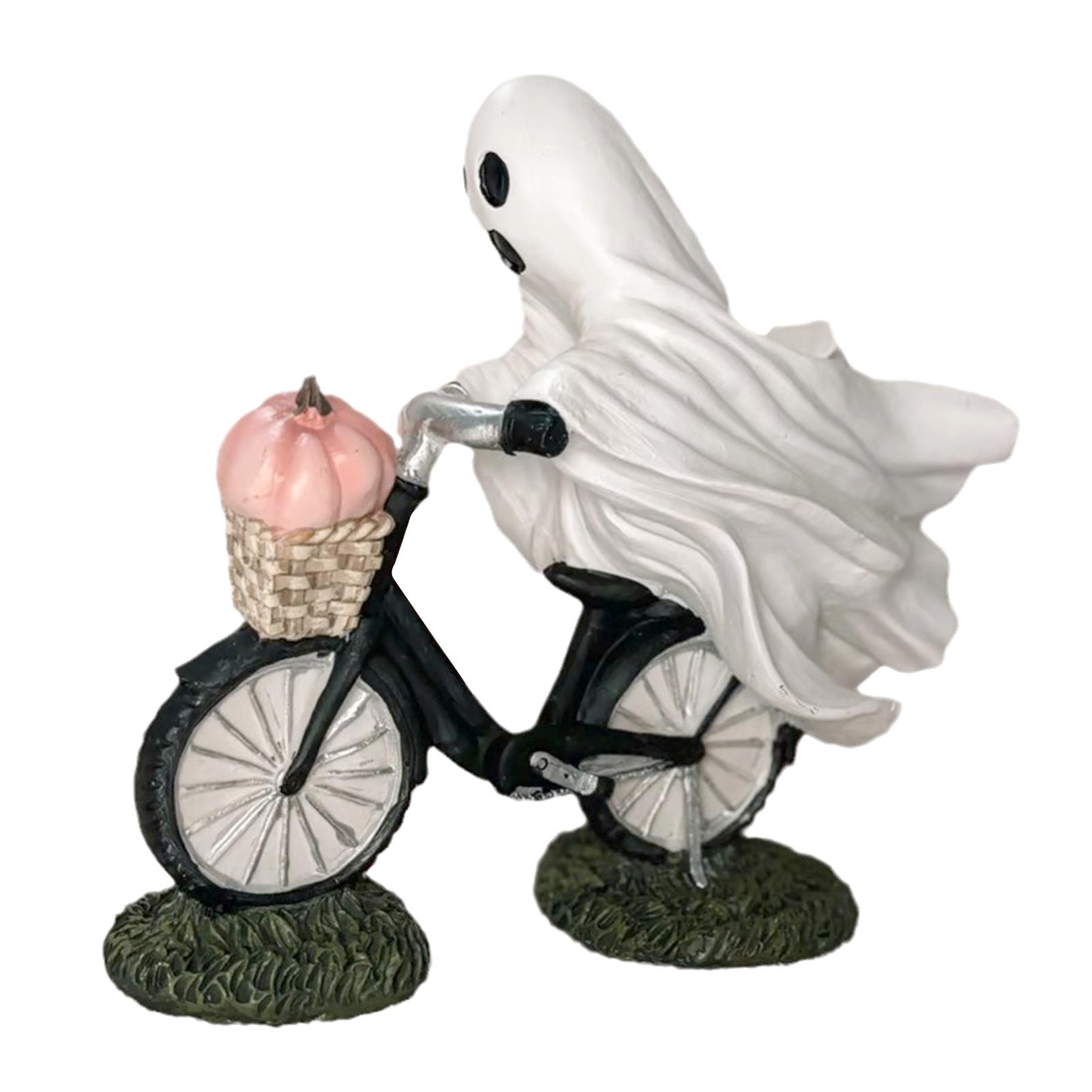 

Призрачный велосипедист с розовой тыквой Хэллоуин Призрачный велосипед Настольное украшение Розовая тыква Велосипедная поездка Фигурка