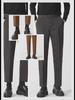 Men’s Casual Woolen Nine-Point Trousers - Autumn Business Loose Fit, Solid Color, Trendy Design.