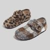 Retro-style Fleece-lined Leopard Print and Plaid Moccasins Fashionable and Versatile Velcro-strap Warm Cotton Shoes