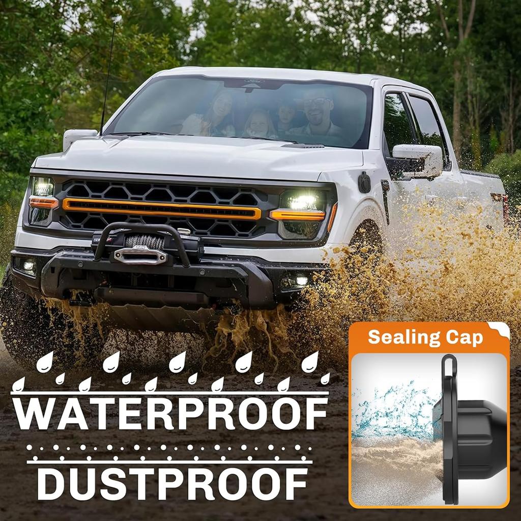 WELLUCK RV Shore Power Inlet Charger Plug 15 Amp 125V AC Power Inlet Port Plug With Integrated Dual 18" Extension Cord, RV Flanged Inlet With