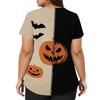 Womens V Neck Short Sleeve Work Top Halloween Print Side Slit Tunic Shirt with Pockets Casual Loose Fit Blouse for Daily Wear