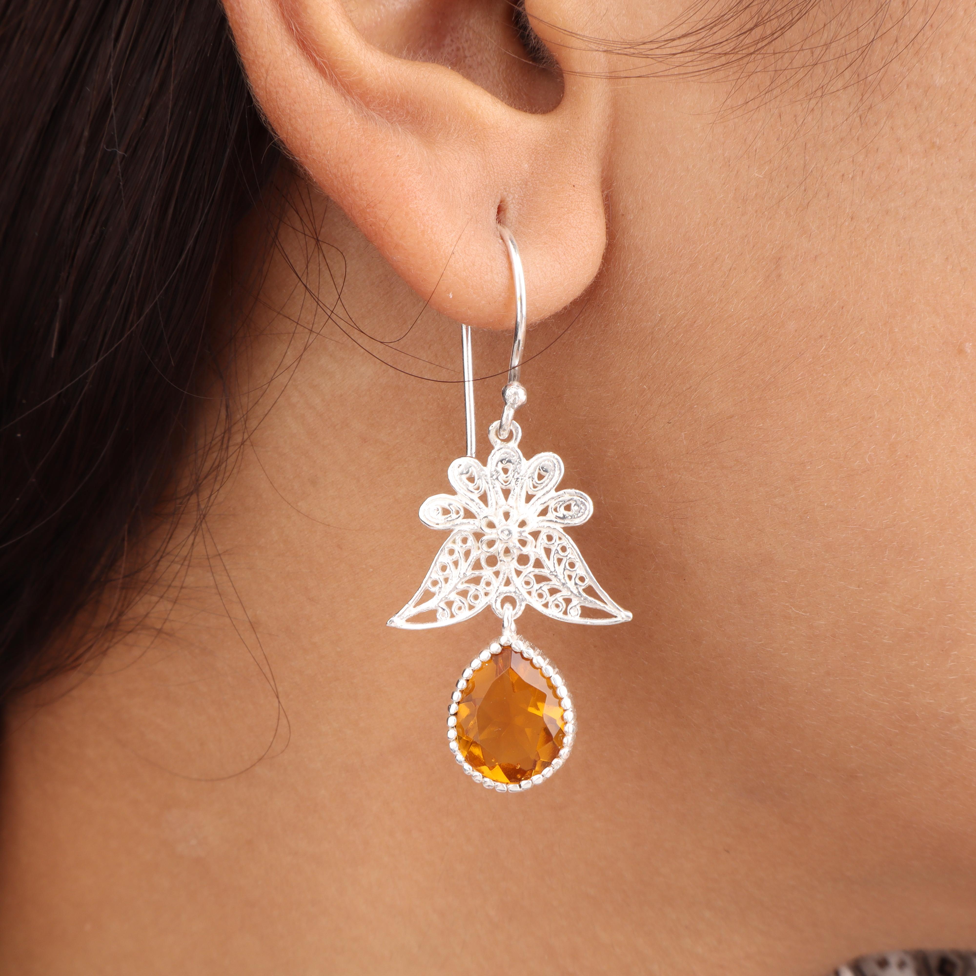 

Citrine Gemstone 925 Sterling Silver Jewelry Handmade Women Earrings 1.84 November Birthmonth Jewelry For Gift CE-23-7