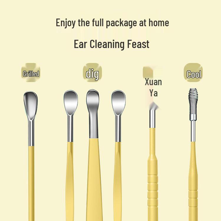 6-Piece Stainless Steel Ear Cleaning Set: Portable Spiral and Spoon Tools