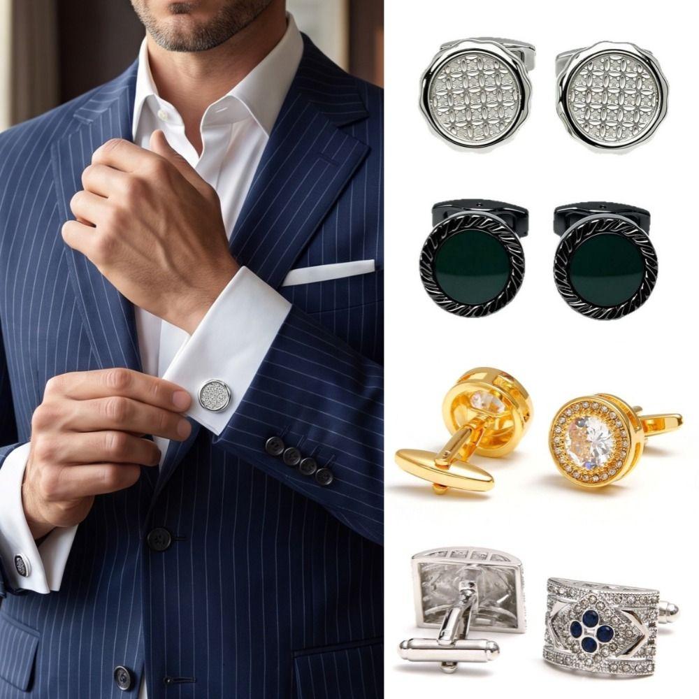 1/2 pair High-End Crystal French Shirt Cuff Buttons Classic Plated Cuff Links Banquet