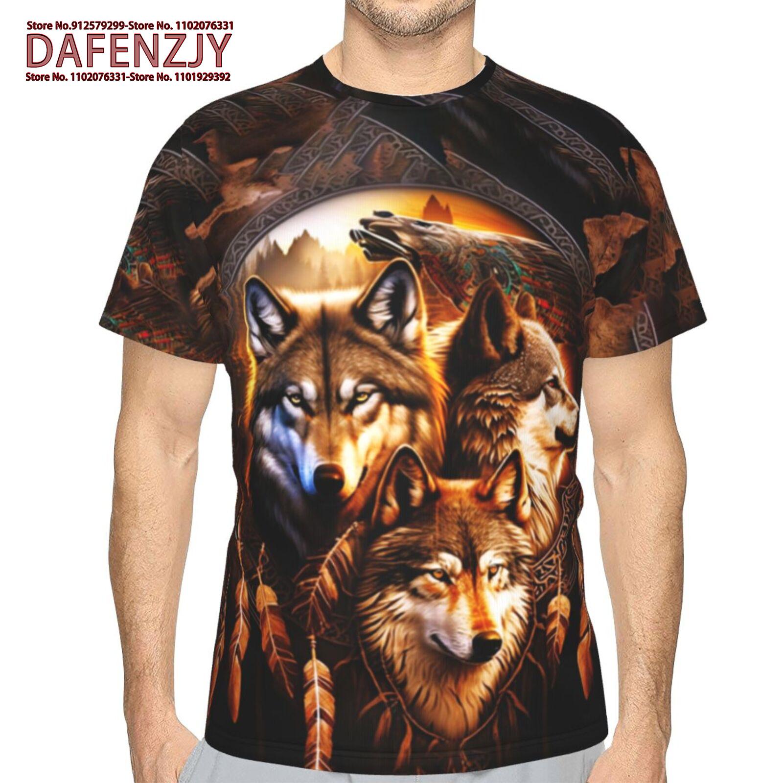 

Чоловіча футболка з ретро-блакитним вовком і принтом тварин, з короткими рукавами, 3D-кежуал, вулична чоловіча футболка, чоловіча вінтажна футболка XXXL небо синє кольору