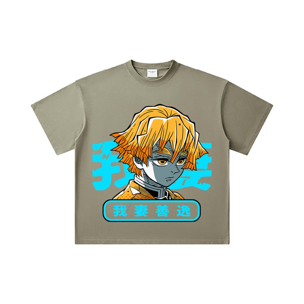 260 GSM Double Yarn 32 Count 100% Cotton Demon Slayer V100 Zenitsu Print Unisex Heavy Cotton T Shirt