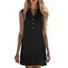 Women's Color Button Down Collar Sleeveless Loose Fit Beach Casual Dress for Summer