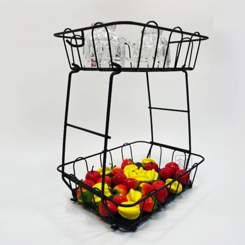 2 Layer Iron Fruit And Vegetable Holder For Countertop Organizing With Rusts Resistant Coating Tiered Fruit Basket
