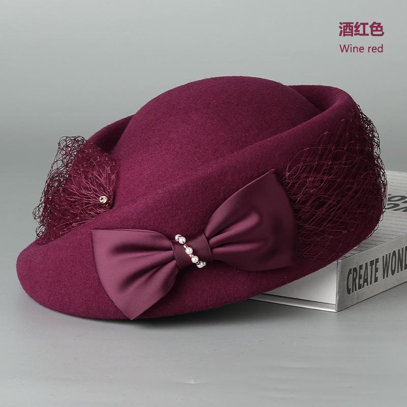 

Women s Elegant Wool Beret Hat Elegant Bow Mesh Soft Warm Painters Cap Artist Hat for Fall Winter One Size червоний