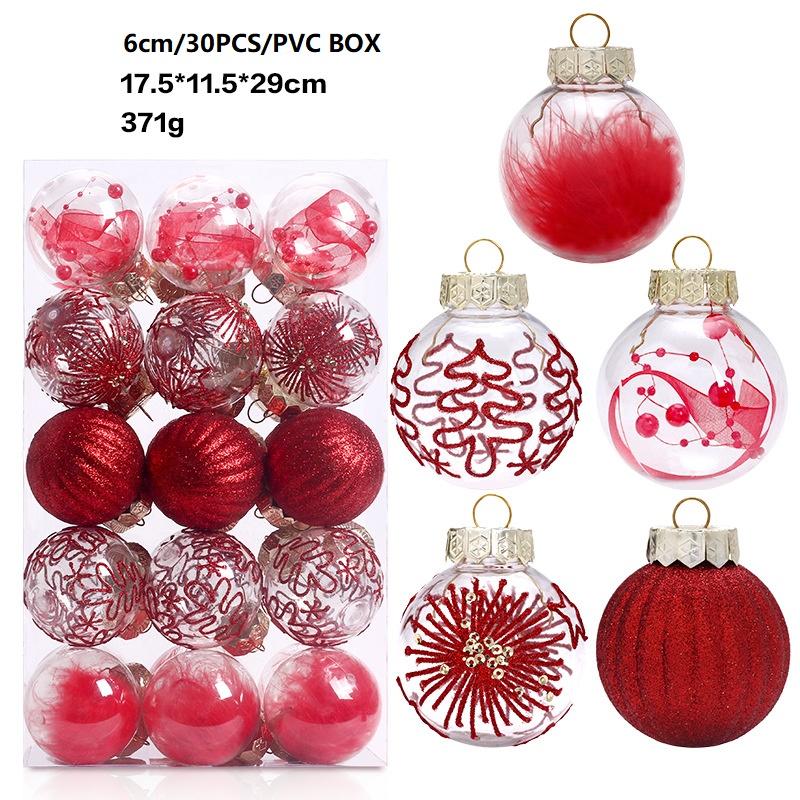 Christmas Tree Hangings Decoration 6cm PET Transparent Christmas Ball Painted Tree Pendant Gift Xmas Decor 6cm 30PCS