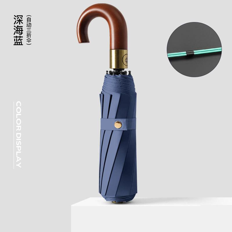 New 10-bone Automatic Color Glue Sunscreen Umbrella, Automatic Wooden Curved Handle Can Be Brushed Umbrella