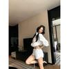 Kumikumi Stylish White Stand Collar Zip Long Sleeve Coat Women's Autumn Slimming Casual Pants Shorts Two-piece Set