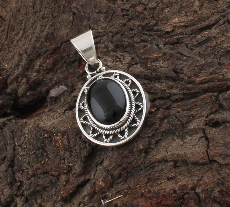 Solid 925 Sterling Silver Black Onyx Gemstone Pendant Healing Pendant Boho Jewelry Designer Pendant
