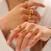Elegant Gold Round Bead Titanium Steel Adjustable Ring