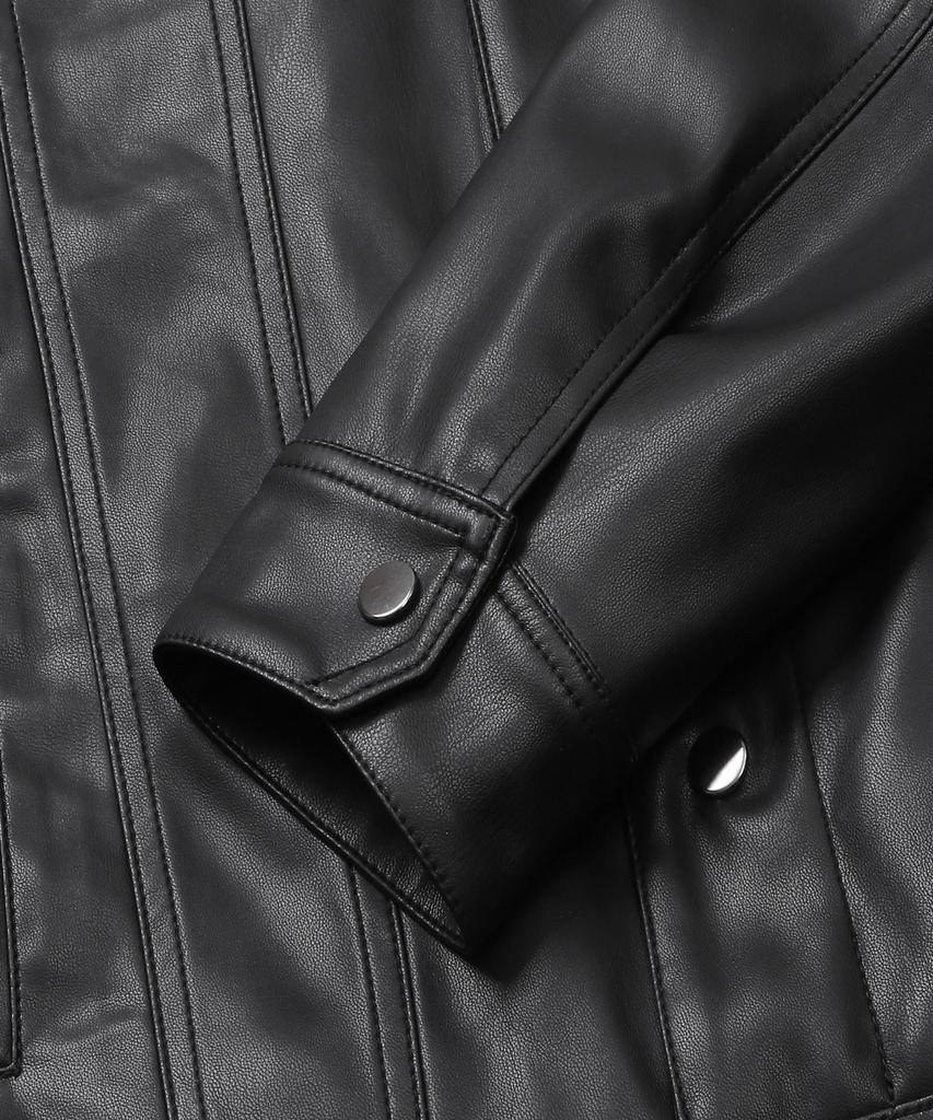 Connect Kinloch [Synthetic Leather] Pocket Trucker Jacket (Black)