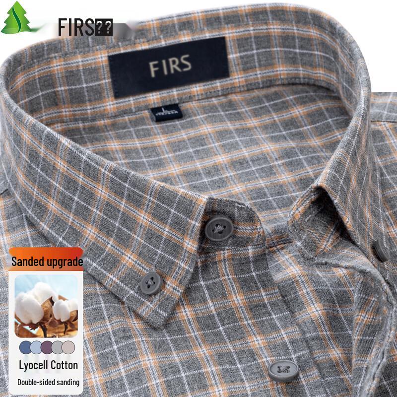 Мужская фланелевая рубашка FIRS с длинным рукавом, двусторонняя, из брашированного тенселя, в клетку 43