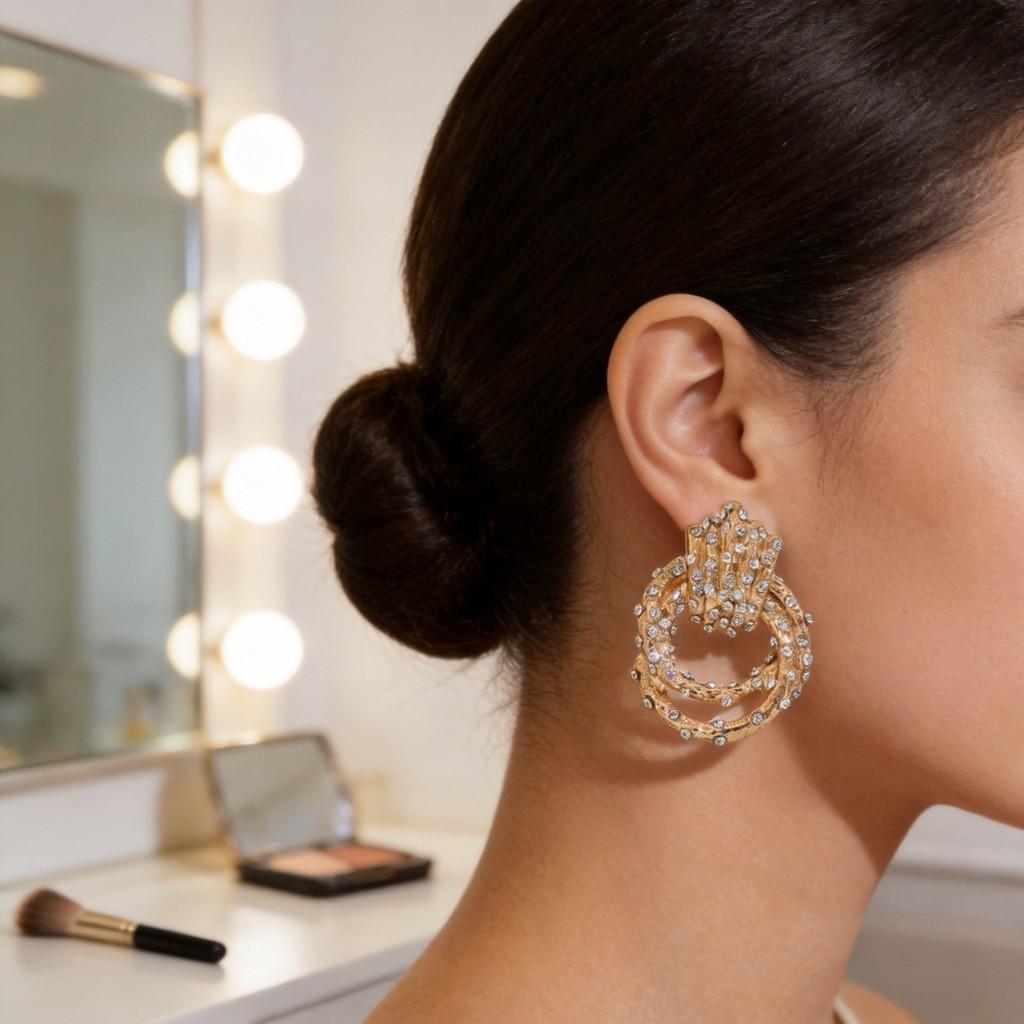 Geometric Statement Earrings For Women With Zinc Alloy Plating Fashion Winter