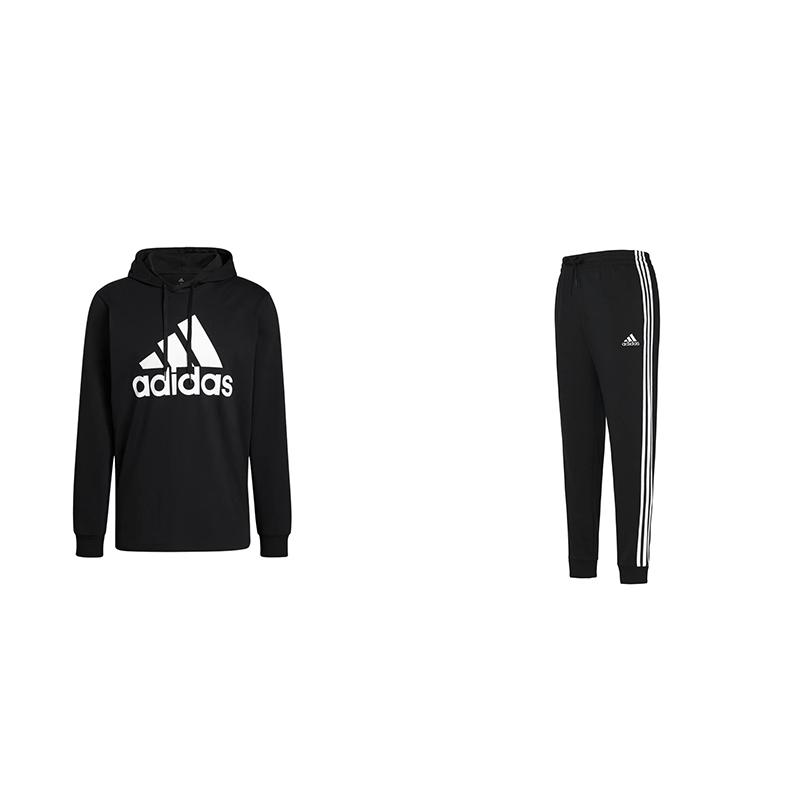 

Adidas Американский стиль однотонный логотип с капюшоном и полосатые длинные брюки на шнурке повседневный спортивный комплект унисекс толстовка и брюки GV5281+-GK8831 S