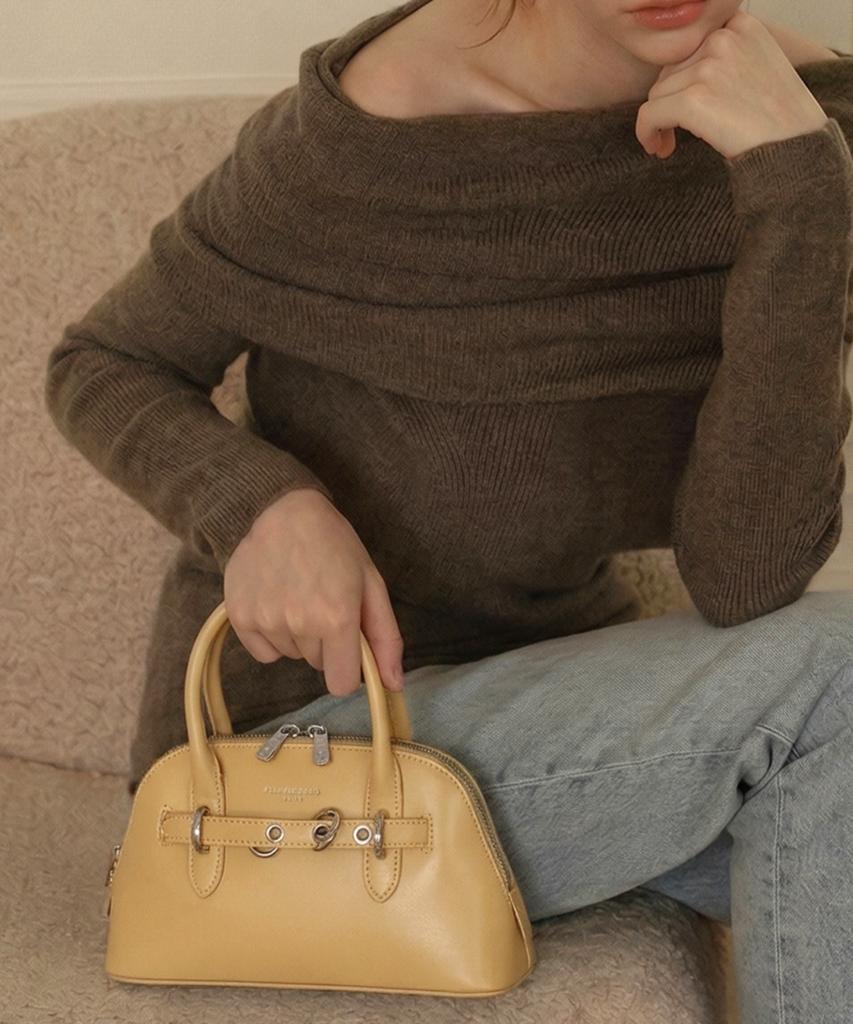 David Jones Le Mare 3-Way Top Handle Mini Belted Tote Leather Bag_Misted Yellow (Cm8265)