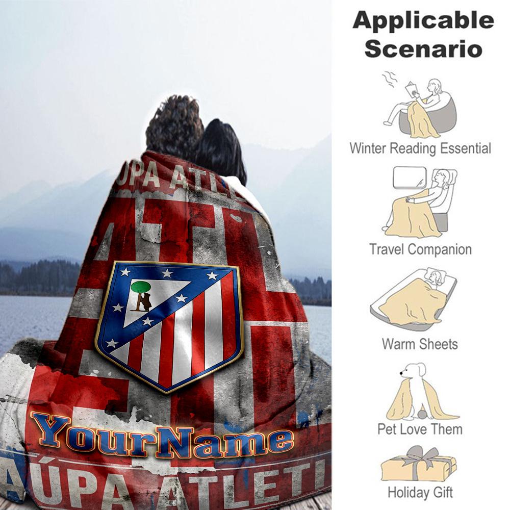 Atletico Madrid Customize Text Blanket Cozy Customizable Blanket Comfortable Throw For Nap Couch Sofa Picnics Four Seasons Universal
