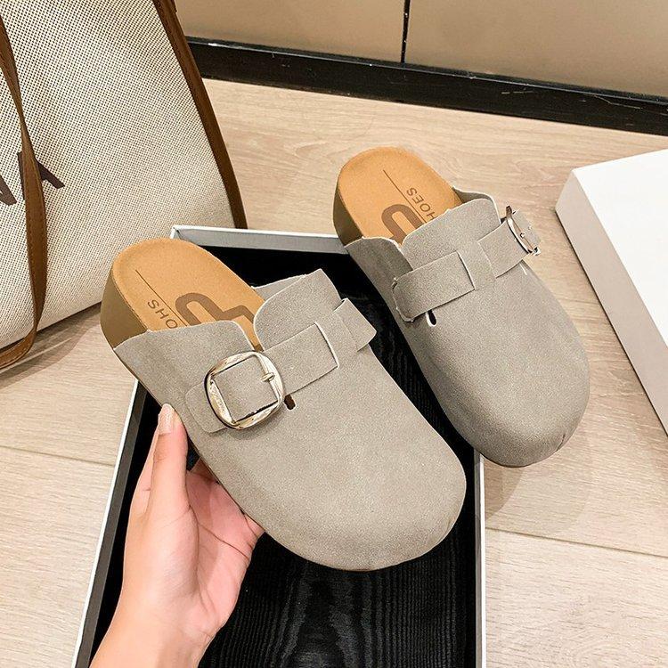 Yellow retro half slippers women's autumn new casual outer wear one-pedal lazy bag head slippers