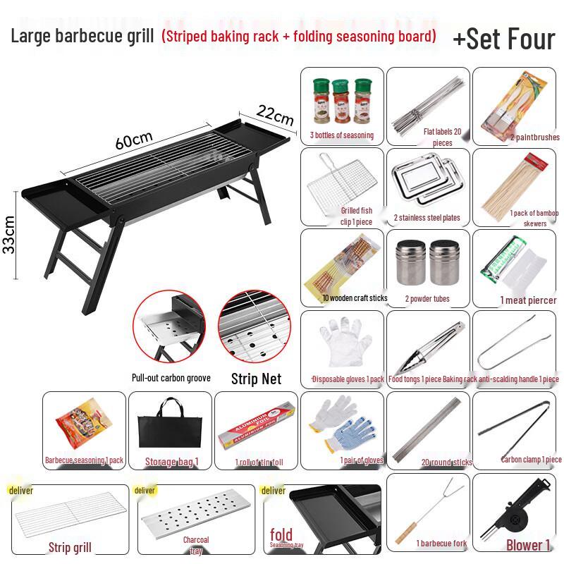 Zhishi Portable Charcoal BBQ Grill with Folding Plate Large