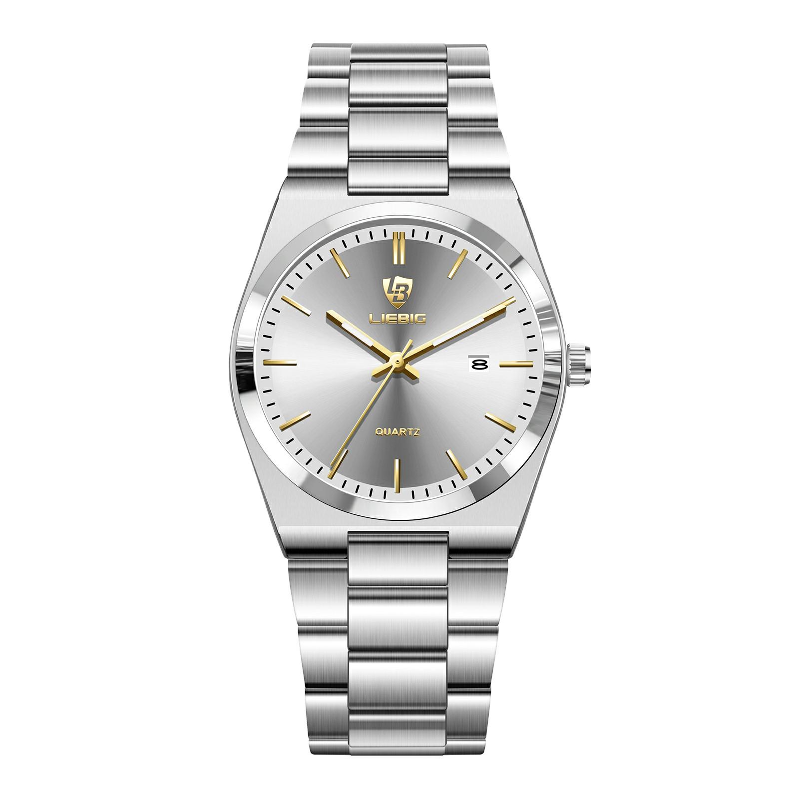 

LIEBIG L1088 Business Men Steel Band Quartz Watch with Calendar Luminous Timepiece Silver+Silver