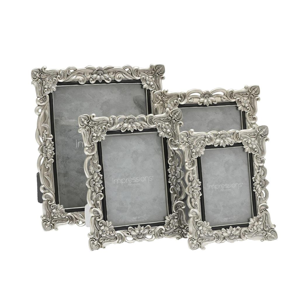 Impressions Antique Silver Floral Resin Frame w/Crystal 8x10