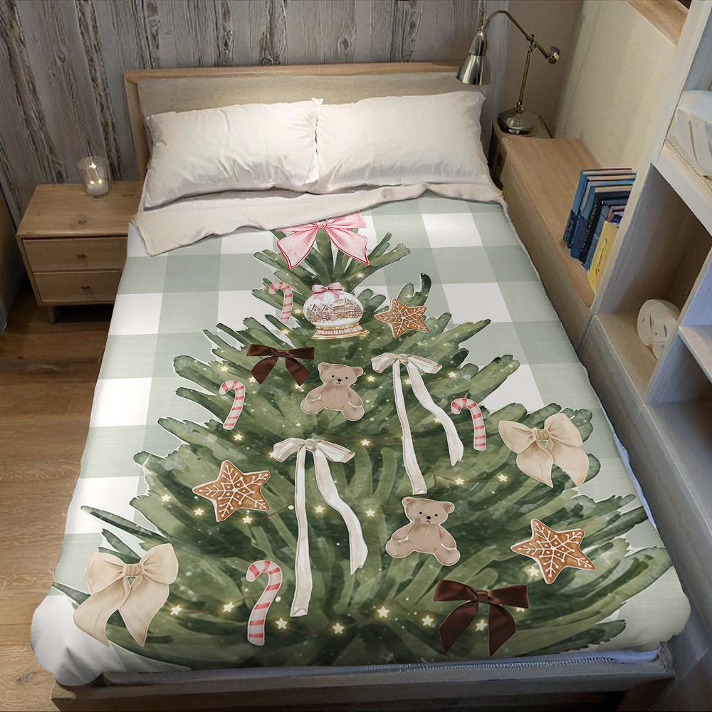 Christmas Tree Green Checkerboard Flannel Blanket Warm Soft Halloween Christmas Couch Warm Cozy Decorative Decor for All Season
