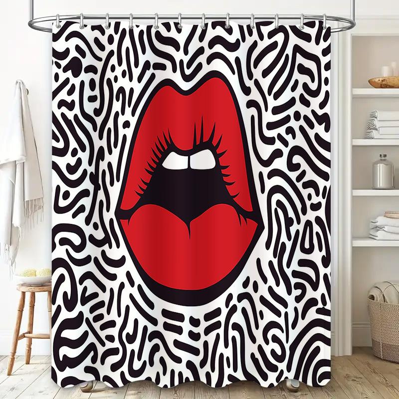 Hippie Lip Print Shower Curtain Waterproof Bathroom Decor Modern Design Black White Red Pattern 3D Printed Fabric Shampoo Bottle
