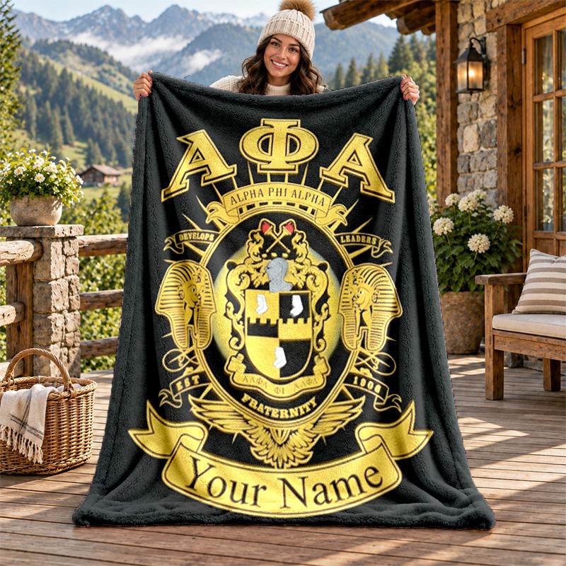 Alpha Phi Alpha Custom Name Flannel Blanket Personalized Soft Warm Plush Throw Blanket Customized Gift for Family Friends
