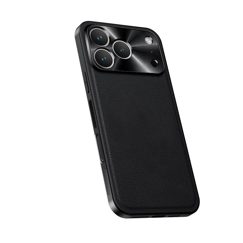 Applicable to iPhone17ProMax metal lens magnetic suction mobile phone case leather pattern Apple 16Pro anti-drop protective case