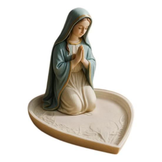 Virgin Mary Rosary Holder Resin Mary or Jesus Figurine Jewelry Dish Our Lady Prayer Rosary Dish Religious Gift Catholic Decor