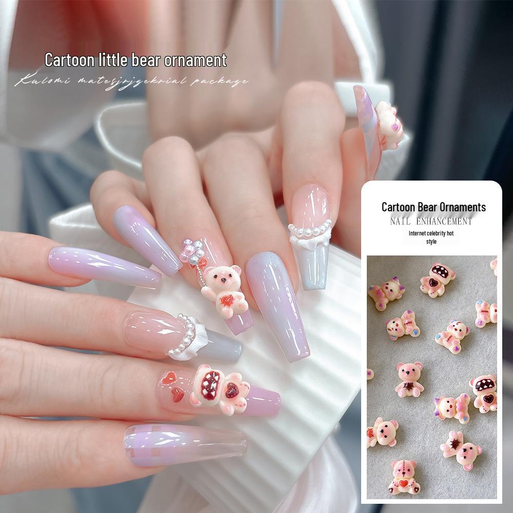 

Adorable Cartoon Bear Nail Art Decorations with Heart Bow 50 pieces