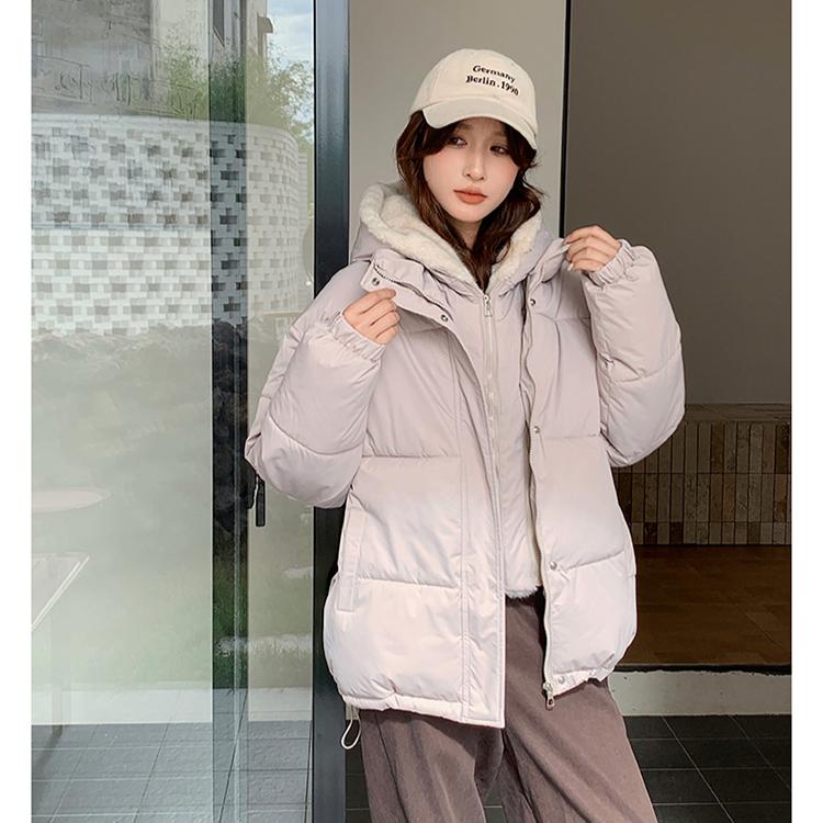 

Зимняя теплая дутая куртка верхняя одежда съемный капюшон хлопковое пальто для женщин XXL бежевый