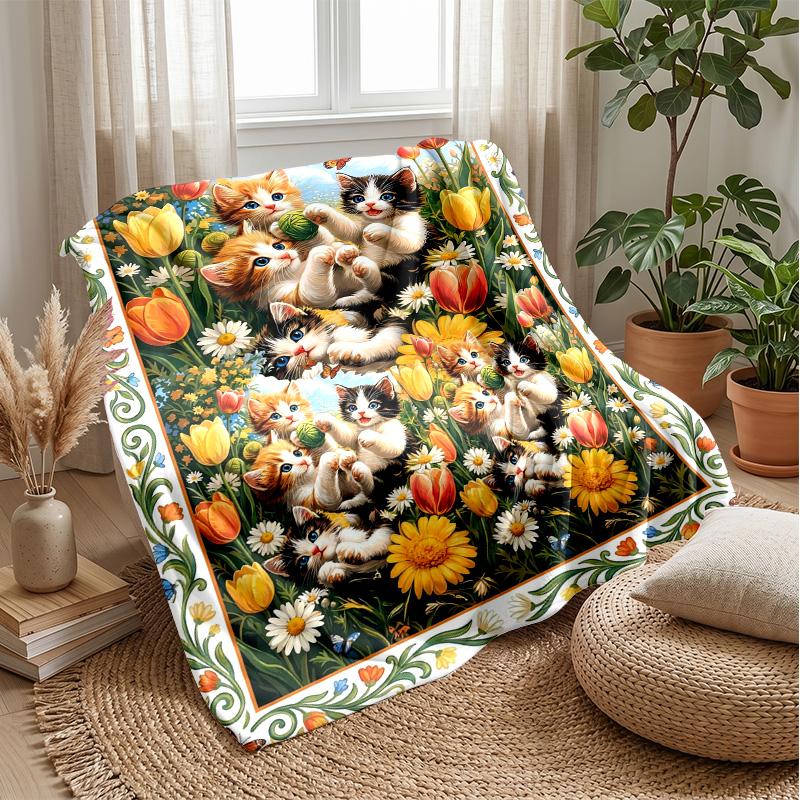 Kittens Hugging in Autumn Theme blanket Lightweight Warm Flannel Blanket Decorative Throw Blanket for Home Decoration