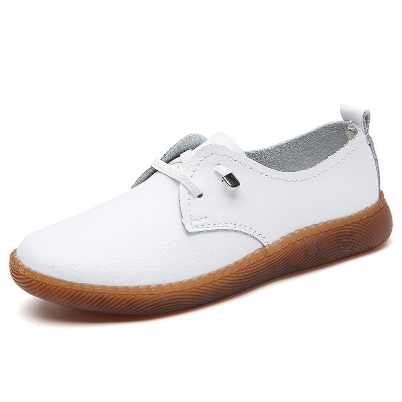 Korean Style Flat White Shoes for Women In Spring and Summer New Fashionable Student Round Head Shoes Sports Casual Leather Single Shoes