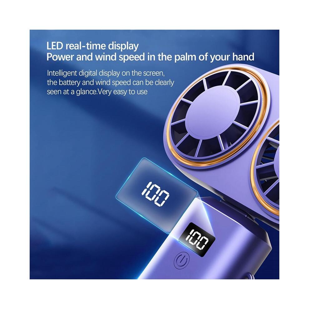 Portable Handheld Fan USB Charging Cooler Dual Digital Display Rechargeable Battery Royal Blue