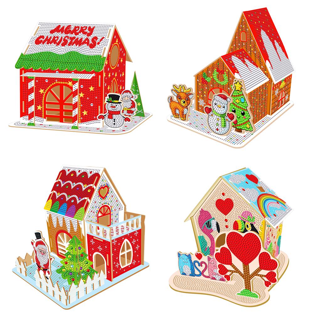 

Round 5D DIY Christmas House Diamond Art Tabletop Decorations Diamond Painting Desktop Decorations for Home Office Desktop Decor