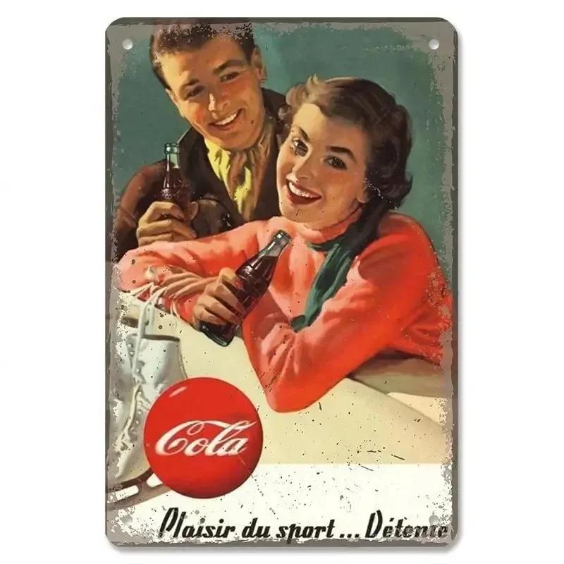 Cola Metal Tin Signs Decor Vintage Posters Girls Drink Cola Bottles Metal Plate Wall Decor Men's Hole Bar Club Restaurant Hom