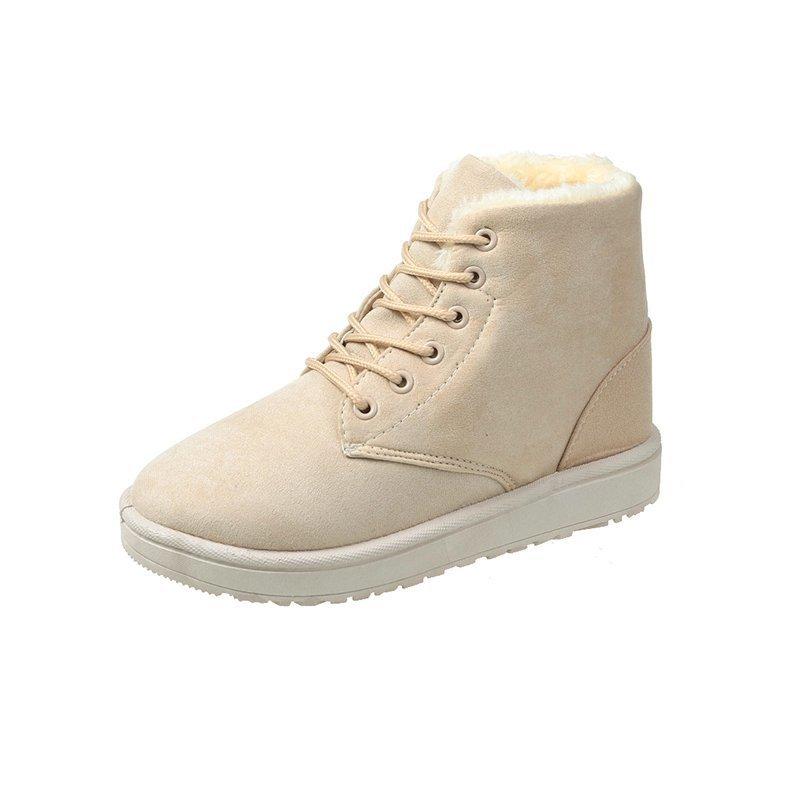 Autumn and winter new Martin boots women's cotton boots fleece thermal short boots flat-bottomed lace-up boots children's snow boots