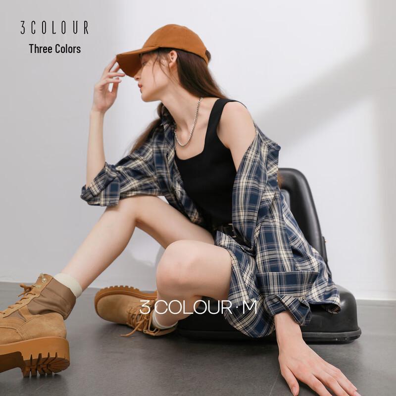 Женская ретро-рубашка в клетку свободного кроя средней длины L