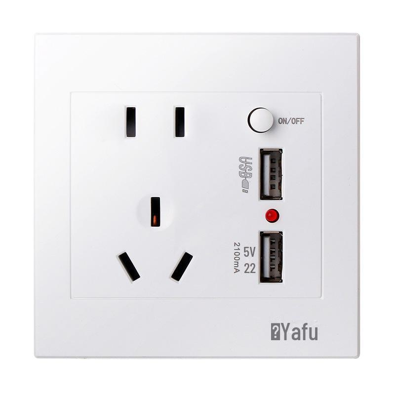 Concealed Wall Socket Panel with Dual USB & Five-Hole Outlets