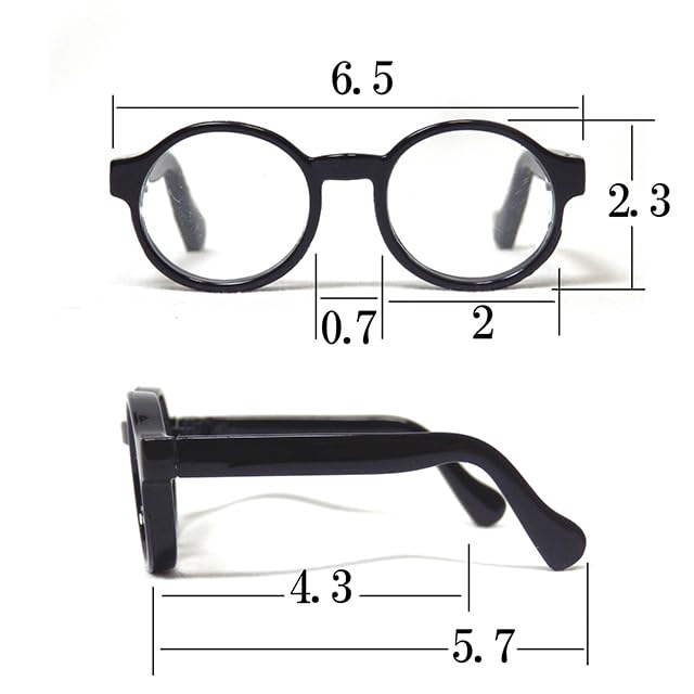 DOYOUCOTO Brille Plüschpuppe, Chibi Plüsch, Oshikatsu, Runde Brille, Mini Puppenteile, Kleines Plüschtier, Haustierfigur, Handgefertigtes Material (Schwarz, 6,5 cm)