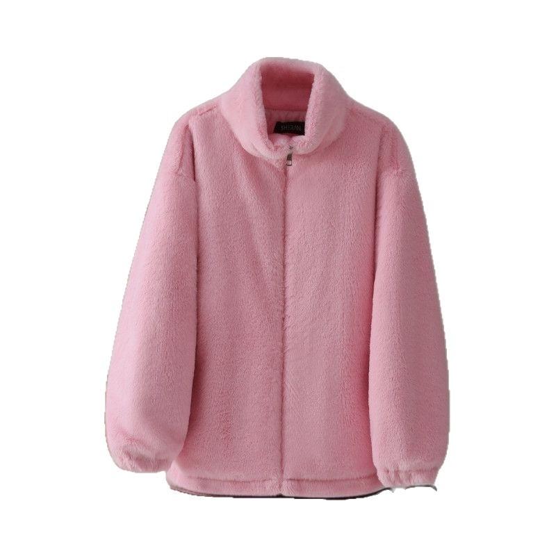 Lamb wool coat women's winter thickened stand-up neck cotton-padded coat new imitation rabbit fur light padded environmentally friendly fur