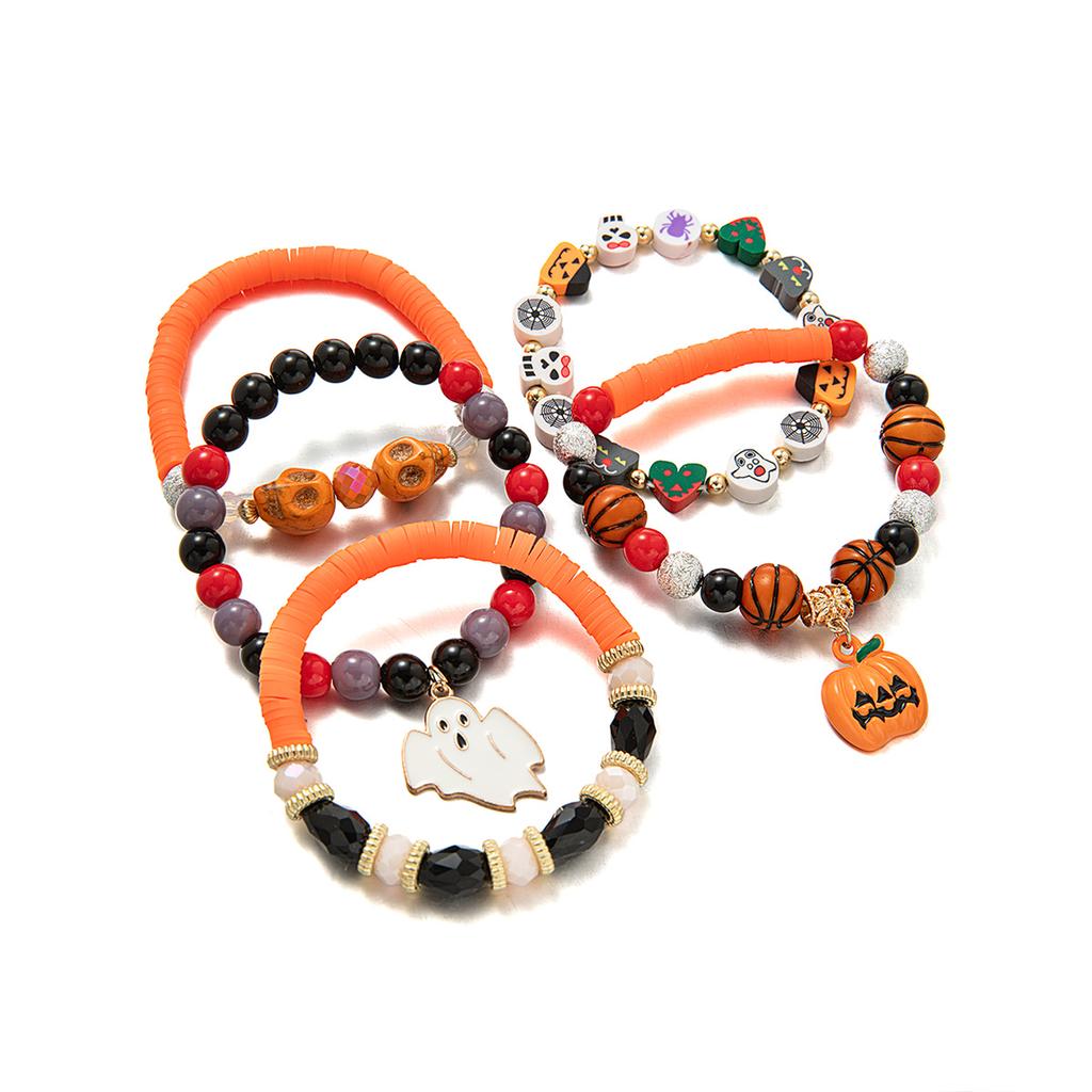 5 Halloween bead bracelets, multiple sets, drip oil little devil pumpkin pendant, soft ceramic bracelet
